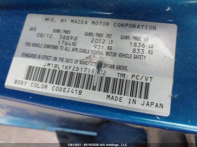 12612831 :رقم المزاد ، JM1BL1KF2D1719502 vin ، 2013 Mazda Mazda3 Gx مزاد بيع