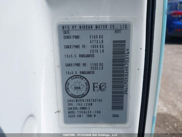 Aukcja sprzedaży 2017 Nissan Nv200 2.5s/2.5sv, vin: 3N6CM0KN1HK703764, numer aukcji: 12657899