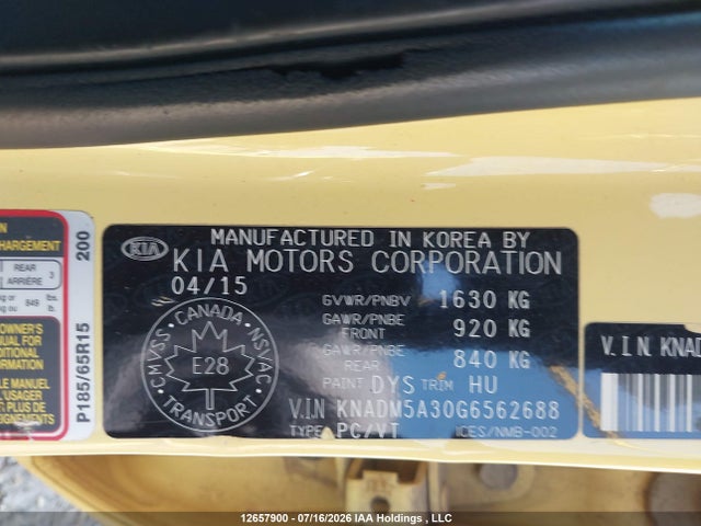 KIA RIO LX 2016 KNADM5A30G6562688 Image 19