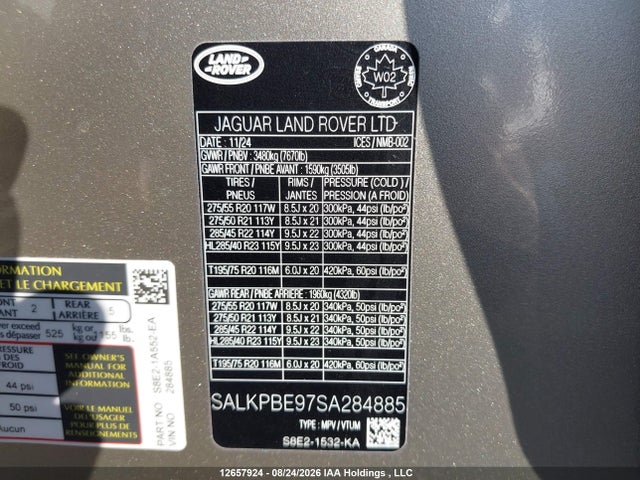 SALKPBE97SA284885 Land Rover Range Rover P530 Se Lwb 7 Seat