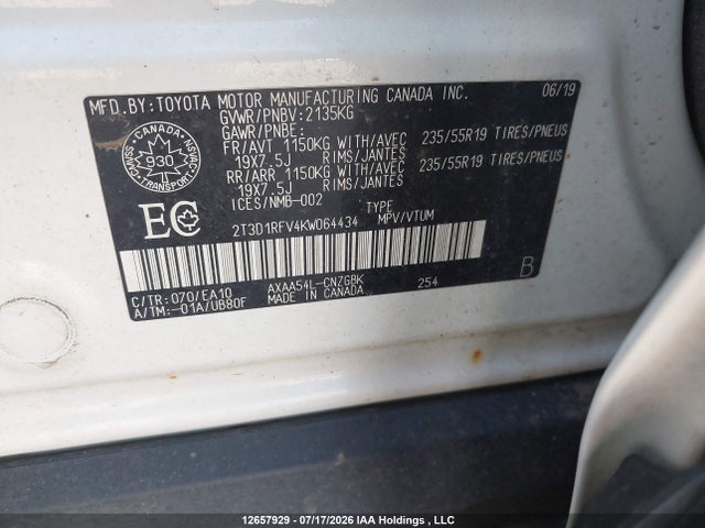 Продаж на аукціоні авто 2019 Toyota Rav4, vin: 2T3D1RFV4KW064434, номер лоту: 12657929