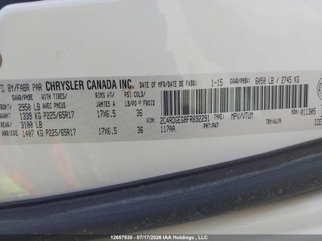 Продаж на аукціоні авто 2015 Dodge Grand Caravan R/t, vin: 2C4RDGEG8FR692291, номер лоту: 12657930