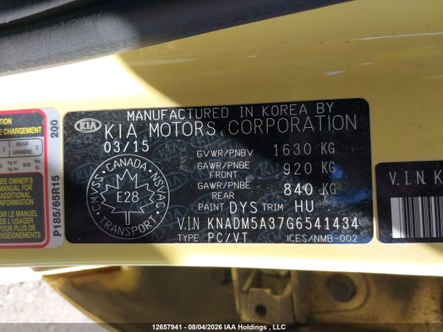12657941 :رقم المزاد ، KNADM5A37G6541434 vin ، 2016 Kia Rio مزاد بيع