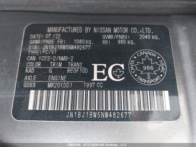 Aukcja sprzedaży 2022 Nissan Rogue Sport Sv, vin: JN1BJ1BW5NW482677, numer aukcji: 12657948