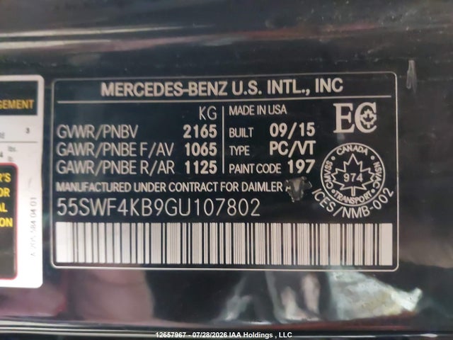 2016 Mercedes-benz C 300 4matic მანქანა იყიდება აუქციონზე, vin: 55SWF4KB9GU107802, აუქციონის ნომერი: 12657967