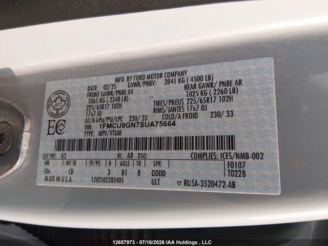 Ford Escape 2025 1FMCU9GN7SUA75664 Image 9