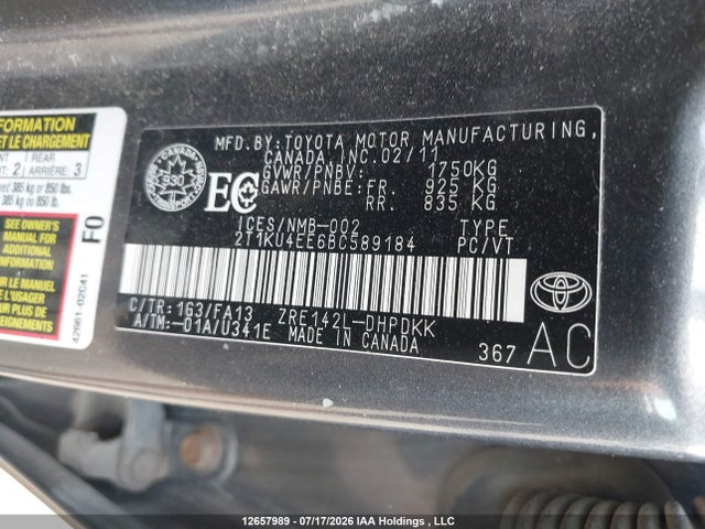 2011 Toyota Corolla Matrix მანქანა იყიდება აუქციონზე, vin: 2T1KU4EE6BC589184, აუქციონის ნომერი: 12657989