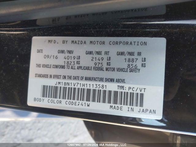 Продаж на аукціоні авто 2017 Mazda 3 Touring, vin: JM1BN1V71H1113581, номер лоту: 12657992