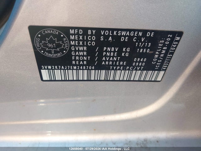 2014 Volkswagen Jetta 2.0l Trendline+ მანქანა იყიდება აუქციონზე, vin: 3VW2K7AJ7EM248704, აუქციონის ნომერი: 12658040