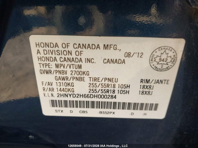 2013 Acura Mdx მანქანა იყიდება აუქციონზე, vin: 2HNYD2866DH000284, აუქციონის ნომერი: 12658049