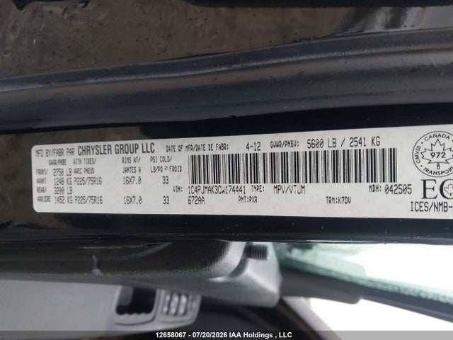 2012 Jeep Liberty Sport მანქანა იყიდება აუქციონზე, vin: 1C4PJMAK3CW174441, აუქციონის ნომერი: 12658067