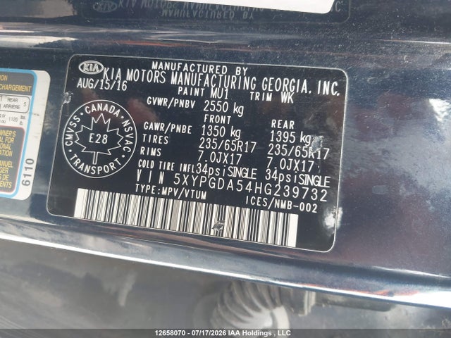 KIA Sorento Lx/l 2017 5XYPGDA54HG239732 Image 9