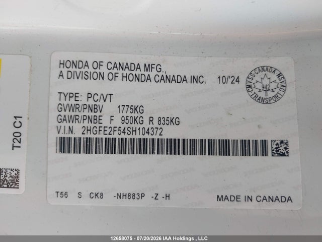 2HGFE2F54SH104372 Honda Civic Sport