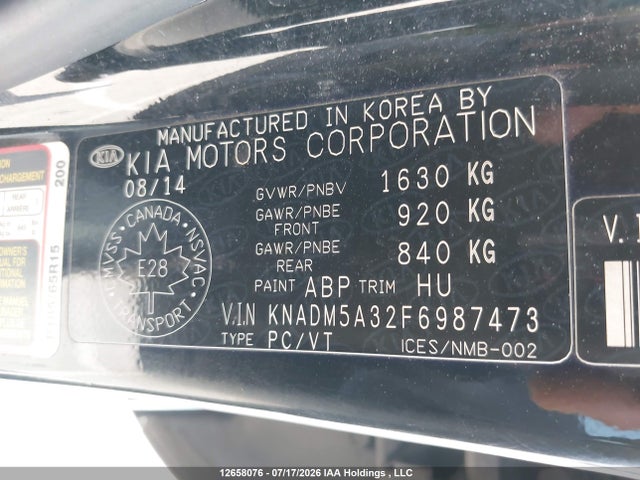 12658076 :رقم المزاد ، KNADM5A32F6987473 vin ، 2015 Kia Rio Ex/lx/lx+/sx مزاد بيع