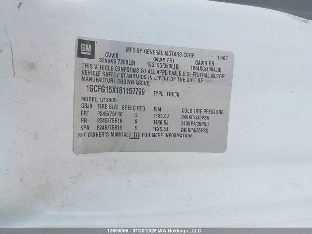 Продажа на аукционе авто 2008 Chevrolet Express G1500, vin: 1GCFG15X181157799, номер лота: 12658085