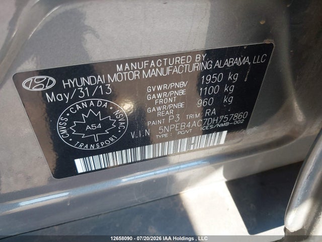Продаж на аукціоні авто 2013 Hyundai Sonata Gls, vin: 5NPEB4AC7DH757860, номер лоту: 12658090