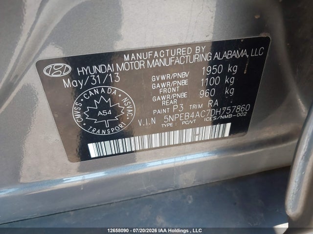 Продаж на аукціоні авто 2013 Hyundai Sonata Gls, vin: 5NPEB4AC7DH757860, номер лоту: 12658090