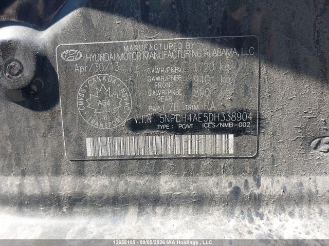 2013 Hyundai Elantra Gls მანქანა იყიდება აუქციონზე, vin: 5NPDH4AE5DH338904, აუქციონის ნომერი: 12658105