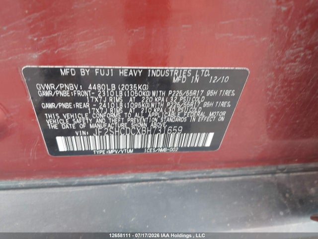 2011 Subaru Forester 2.5 X Limited Package მანქანა იყიდება აუქციონზე, vin: JF2SHCDCXBH731659, აუქციონის ნომერი: 12658111