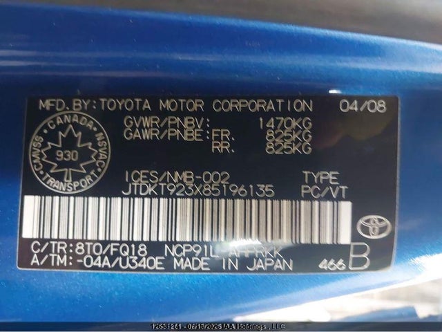 12658114 :رقم المزاد ، JTDKT923X85196135 vin ، 2008 Toyota Yaris مزاد بيع