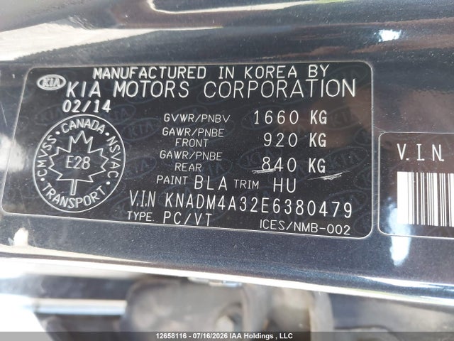 12658116 :رقم المزاد ، KNADM4A32E6380479 vin ، 2014 Kia Rio Lx مزاد بيع