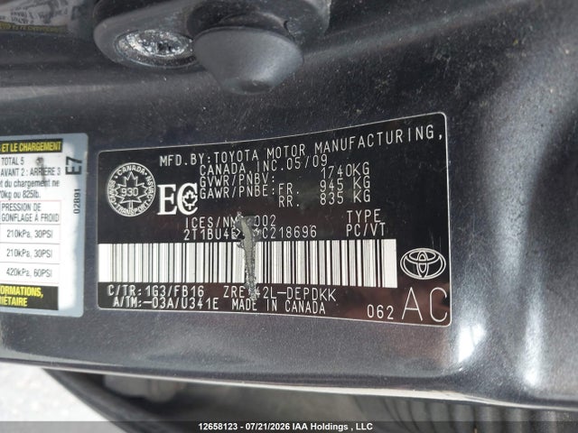 2010 Toyota Corolla Ce მანქანა იყიდება აუქციონზე, vin: 2T1BU4EE0AC218696, აუქციონის ნომერი: 12658123