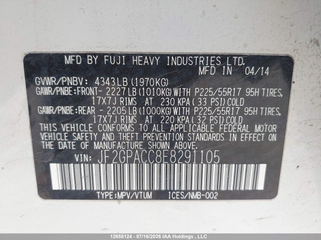 Auction sale of the 2014 Subaru Xv Crosstrek Sport Package, vin: JF2GPACC8E8291105, lot number: 12658124