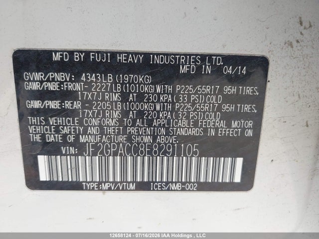 Auction sale of the 2014 Subaru Xv Crosstrek Sport Package, vin: JF2GPACC8E8291105, lot number: 12658124