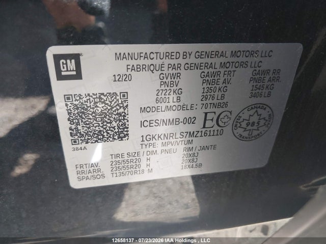 2021 Gmc Acadia Sle მანქანა იყიდება აუქციონზე, vin: 1GKKNRLS7MZ161110, აუქციონის ნომერი: 12658137