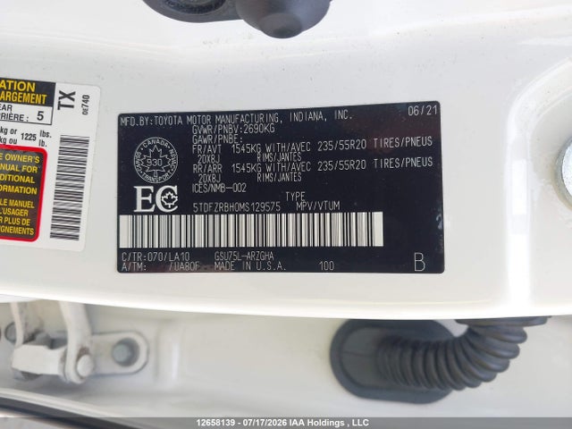 5TDFZRBH0MS129575 Toyota Highlander Limited