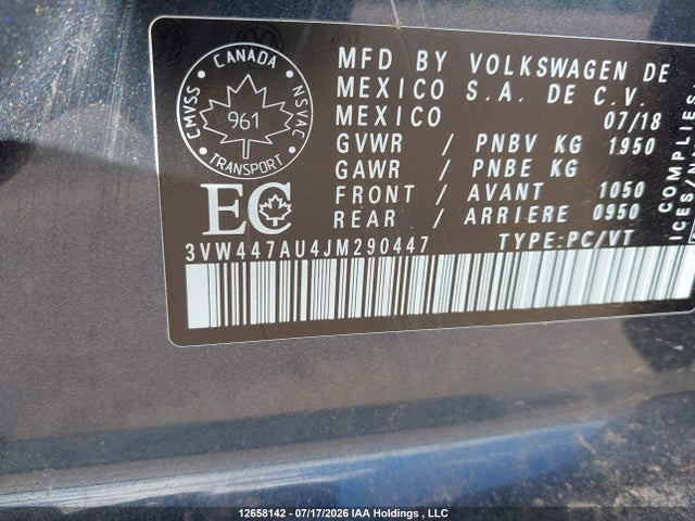 Продаж на аукціоні авто 2018 Volkswagen Gti S/se/autobahn, vin: 3VW447AU4JM290447, номер лоту: 12658142