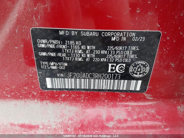 JF2GUADC3RH200173 Subaru Crosstrek Touring