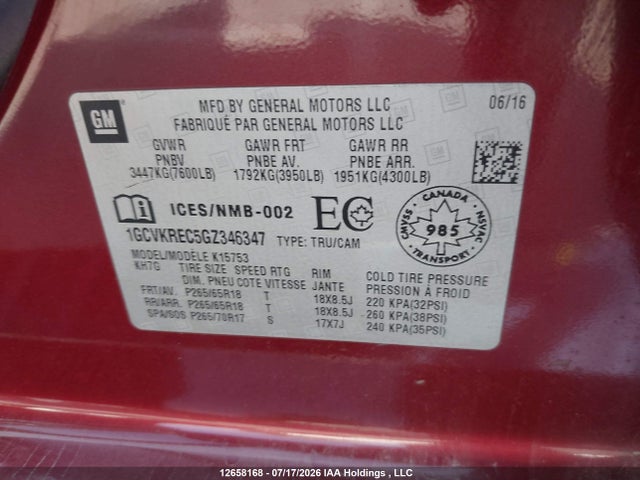 2016 Chevrolet Silverado 1500 Lt მანქანა იყიდება აუქციონზე, vin: 1GCVKREC5GZ346347, აუქციონის ნომერი: 12658168
