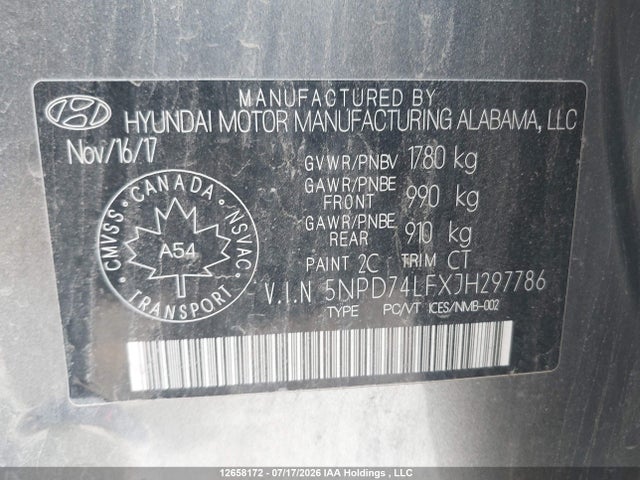 12658172 :رقم المزاد ، 5NPD74LFXJH297786 vin ، 2018 Hyundai Elantra Le مزاد بيع