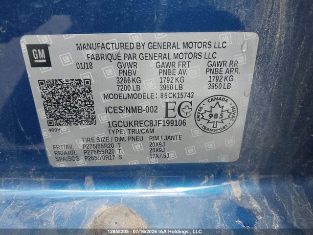 Продаж на аукціоні авто 2018 Chevrolet Silverado K1500 Lt, vin: 1GCUKREC8JF199106, номер лоту: 12658205