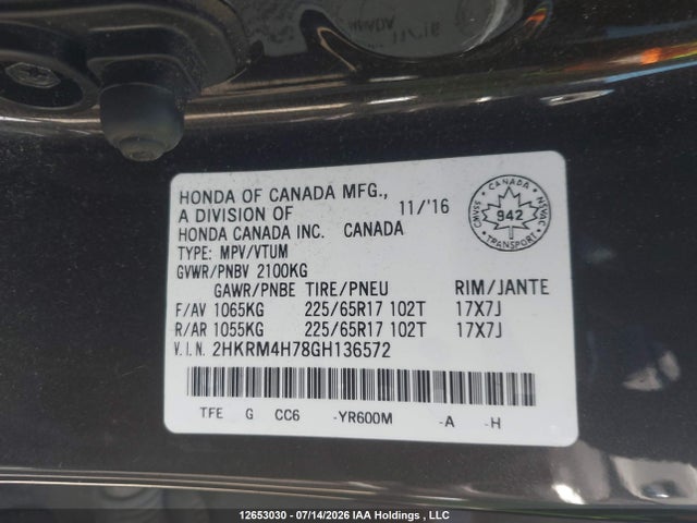Honda Cr-v Ex-l 2016 2HKRM4H78GH136572 Image 18