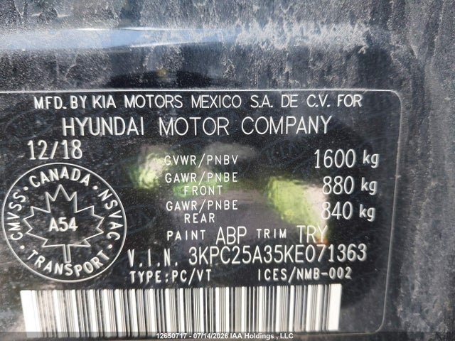 Продажа на аукционе авто 2019 Hyundai Accent Preferred, vin: 3KPC25A35KE071363, номер лота: 12650717