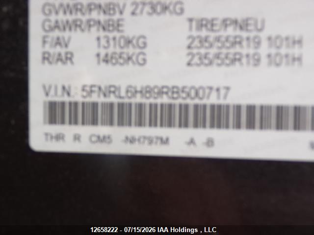 Aukcja sprzedaży 2024 Honda Odyssey Touring, vin: 5FNRL6H89RB500717, numer aukcji: 12658222