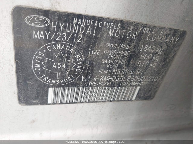 Aukcja sprzedaży 2013 Hyundai Elantra Gt Gls, vin: KMHD35LE6DU022107, numer aukcji: 12658229