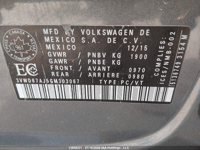 3VWD67AJ5GM303067 Volkswagen JETTA SE