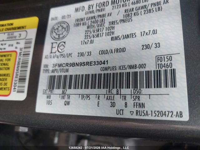Продажа на аукционе авто 2025 Ford Bronco Sport Big Bend, vin: 3FMCR9BN9SRE33041, номер лота: 12658242