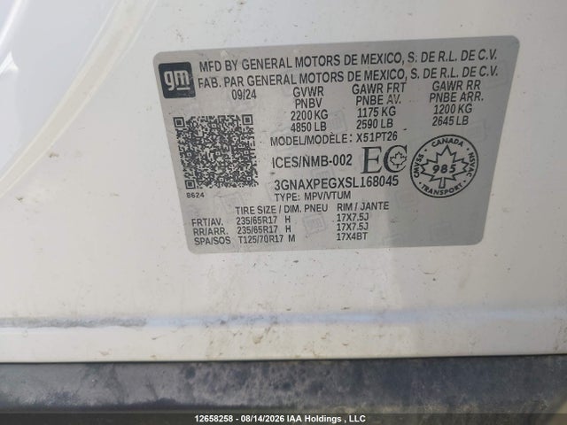 2025 Chevrolet Equinox Lt Awd მანქანა იყიდება აუქციონზე, vin: 3GNAXPEGXSL168045, აუქციონის ნომერი: 12658258