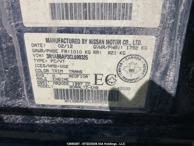Продажа на аукционе авто 2012 Nissan Sentra 2.0/2.0s/sr/2.0sl, vin: 3N1AB6AP3CL699325, номер лота: 12658267