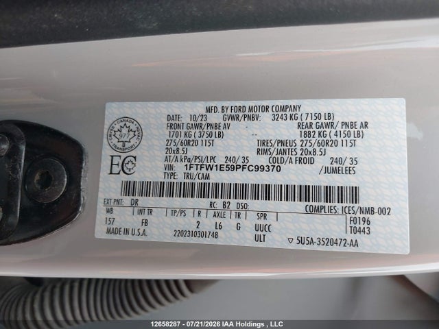 Ford F150 Supercrew 2023 1FTFW1E59PFC99370 Image 9