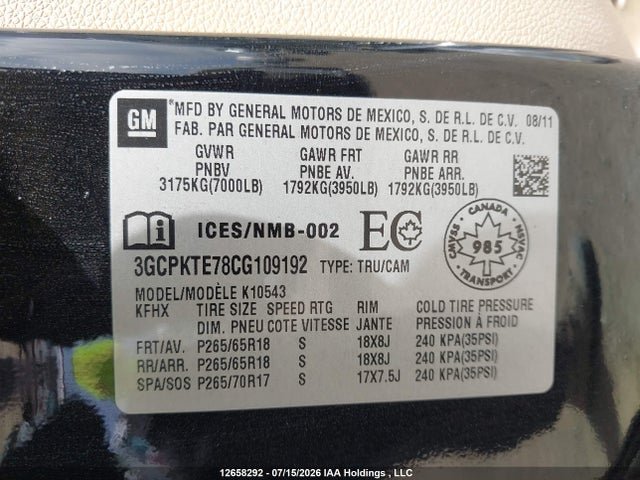 Aukcja sprzedaży 2012 Chevrolet Silverado 1500 Ltz, vin: 3GCPKTE78CG109192, numer aukcji: 12658292
