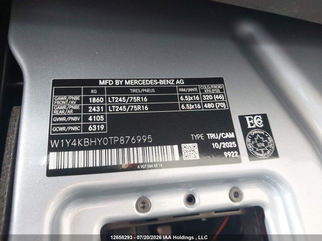 W1Y4KBHY0TP876995 Mercedes-Benz Sprinter 2500 144 Wheelbase Standard Roof 4 Cylinder Diesel Standard Output