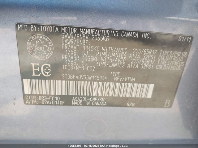 Продаж на аукціоні авто 2011 Toyota Rav4, vin: 2T3BF4DV3BW115114, номер лоту: 12658296