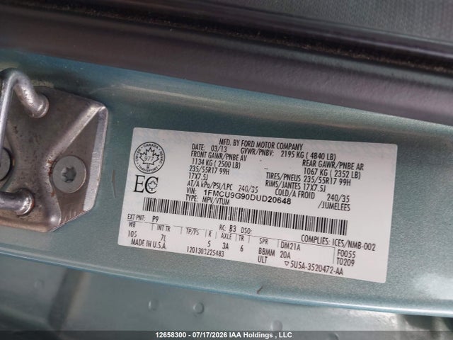 2013 Ford Escape Se მანქანა იყიდება აუქციონზე, vin: 1FMCU9G90DUD20648, აუქციონის ნომერი: 12658300
