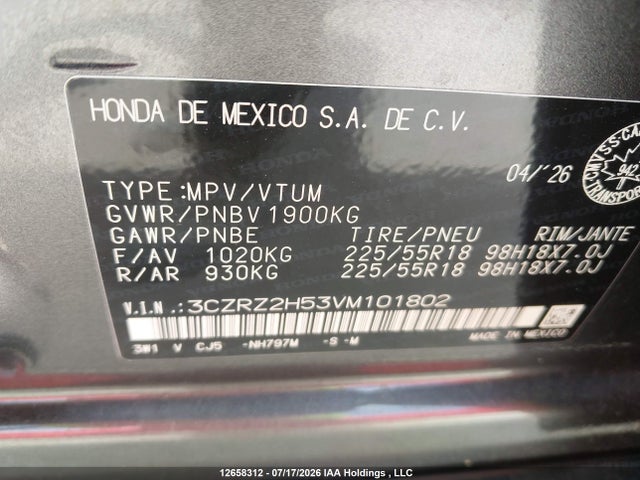 3CZRZ2H53VM101802 Honda HR-V SPORT