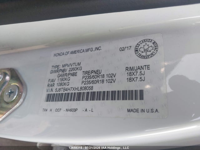 Aukcja sprzedaży 2017 Acura Rdx, vin: 5J8TB4H7XHL808058, numer aukcji: 12658315